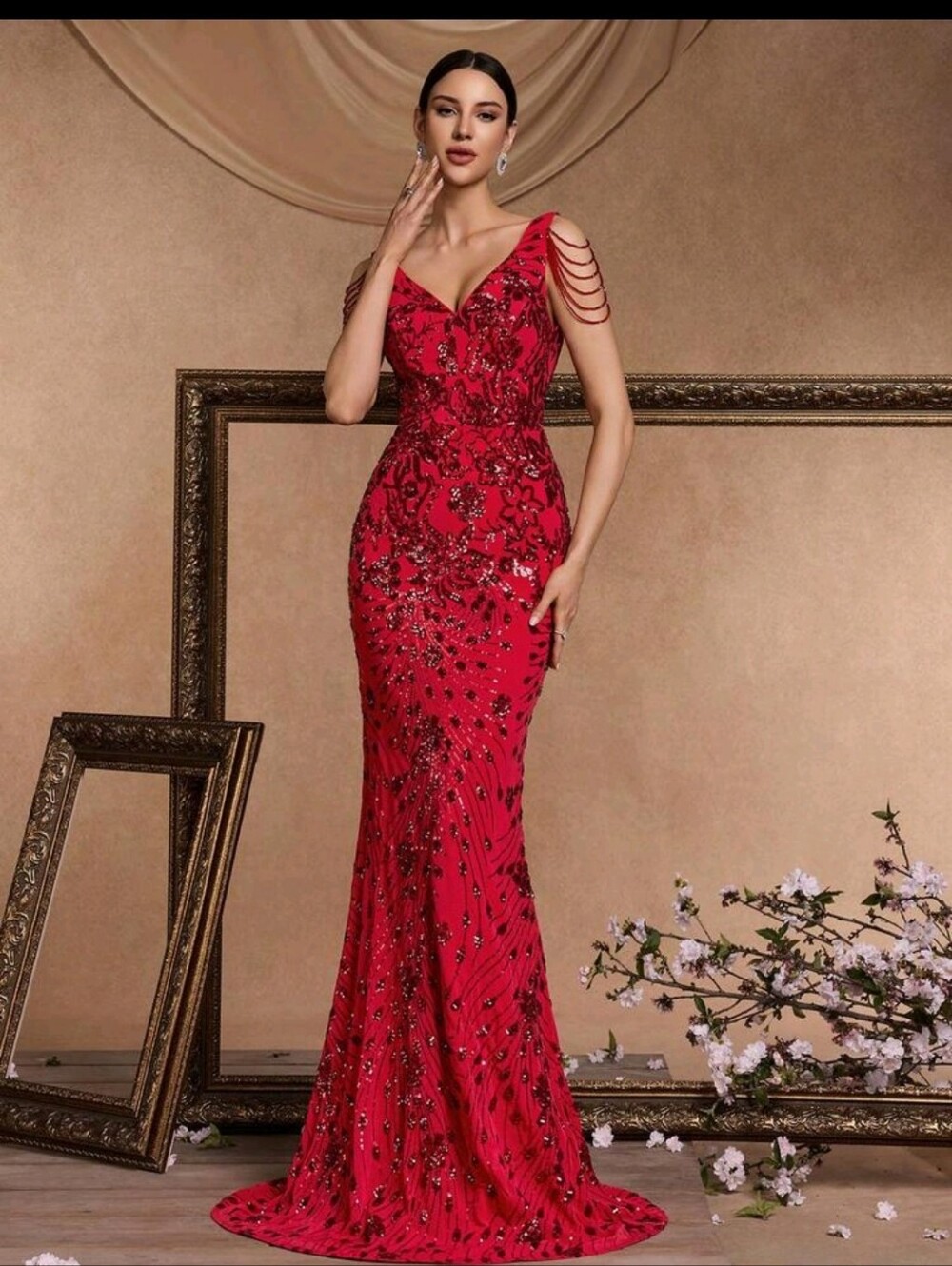 Stunning Scarlet Beaded Prom Dress